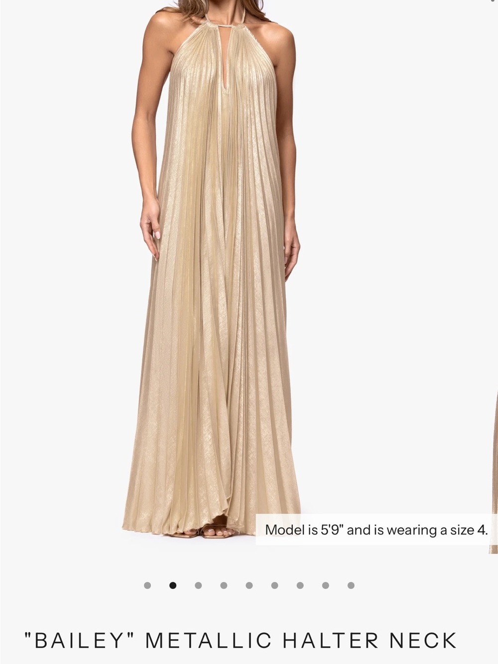 Xscape Metallic Halter Maxi Dress in Gold